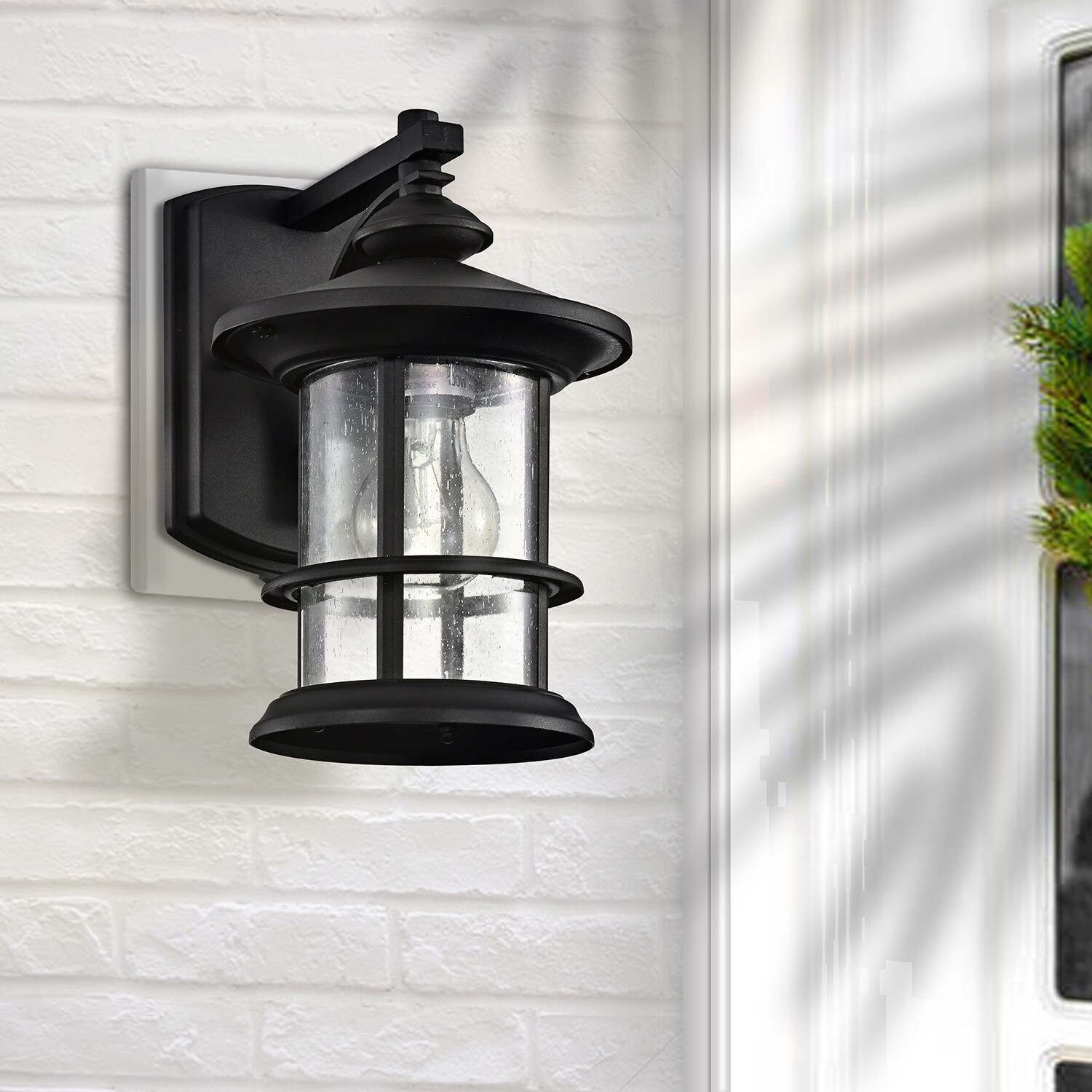 10'' H Matte Black Seeded Glass Outdoor Armed Sconce Shopping - The Best Deals on Outdoor Wall Lanterns | 38635999 - Mycitystee