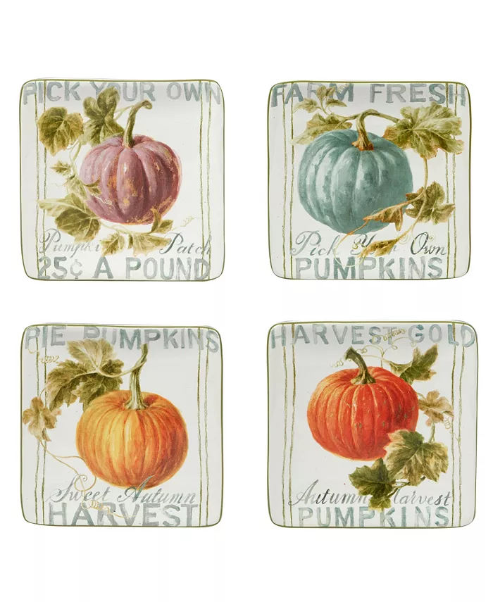 Certified International Autumn Harvest Canape Square Plate， Set of 4 - Mycitystee