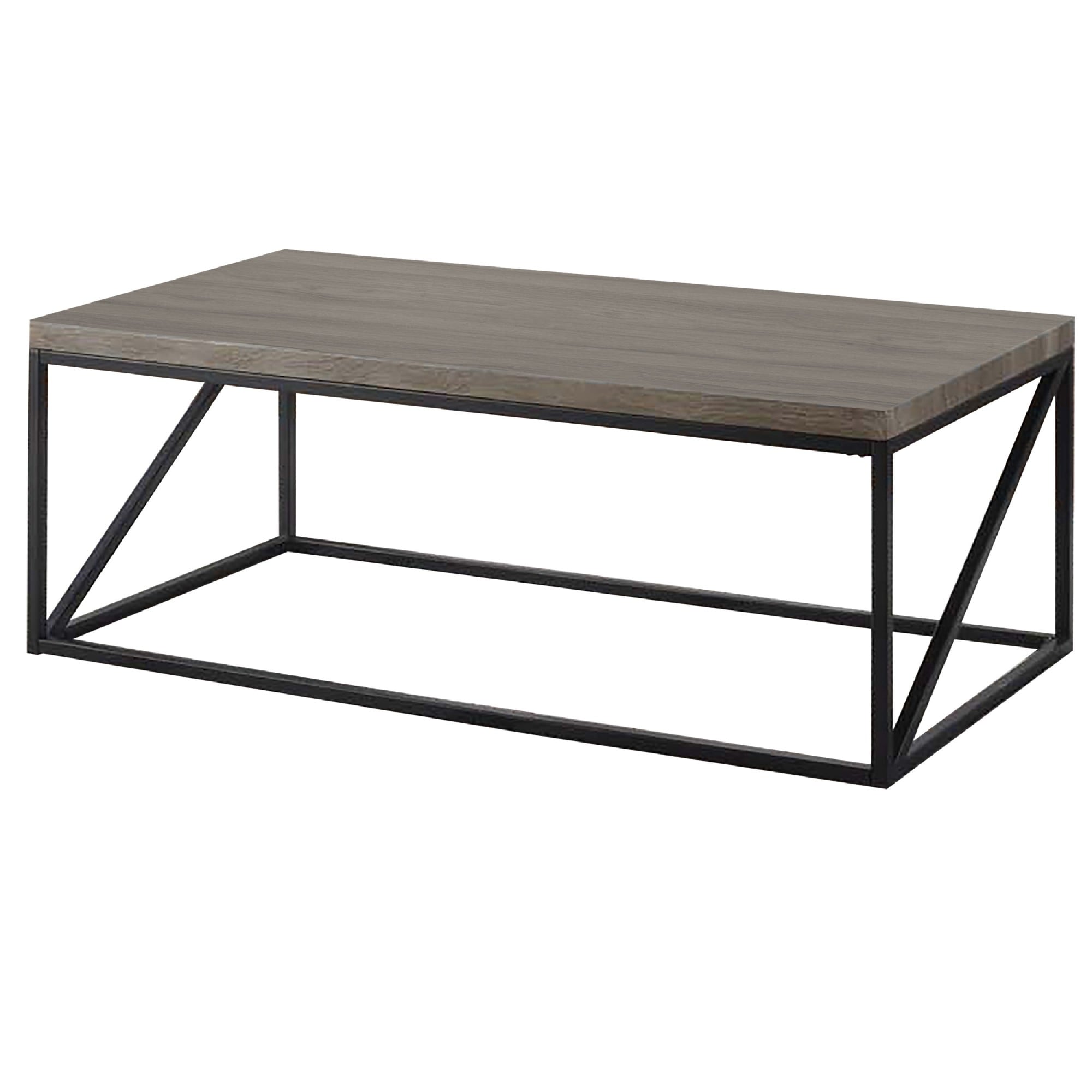 Industrial Style Minimal Coffee Table With Wooden Top And Metallic Base， Gray - Mycitystee