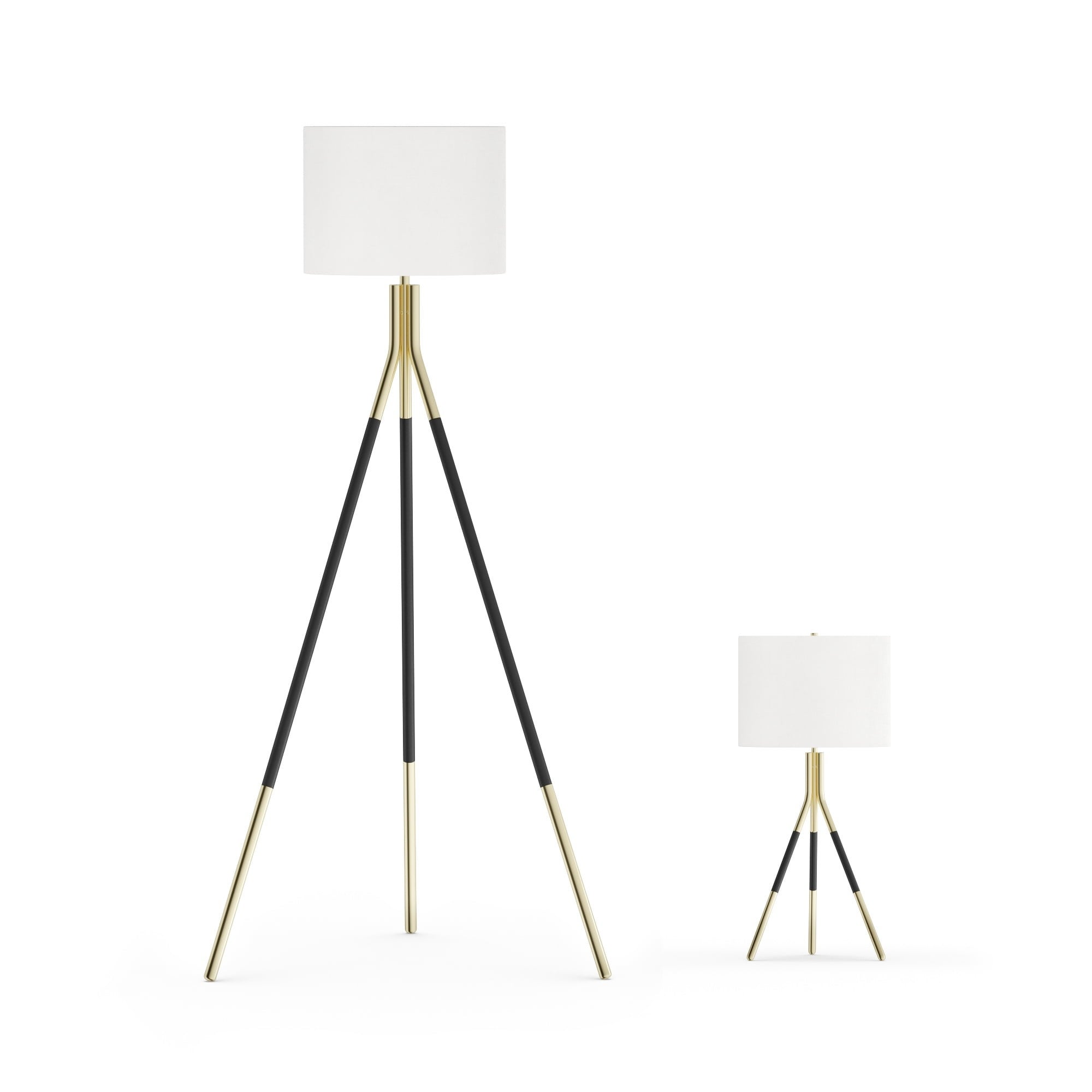 Tripod Floor Lamp and Table Lamp Set， Black and Gold - Black and Gold - Mycitystee