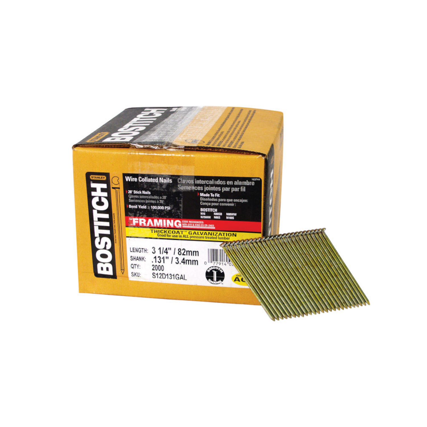 Bostitch 3-1/4 in. 10 Ga. Angled Strip Hot-Dip Galvanized Framing Nails 28 deg 2，000 pk - Mycitystee