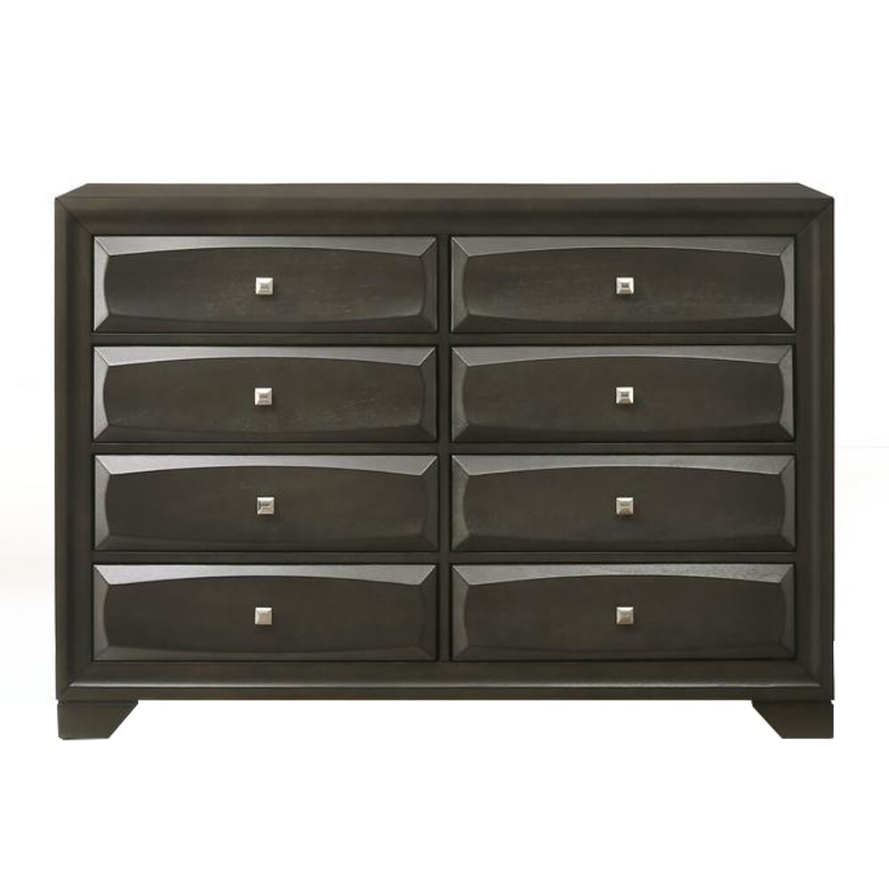 Eight Drawer Dresser With Brushed Nickel Accent And Chamfered Legs， Antique Gray - - 25687719 - Mycitystee