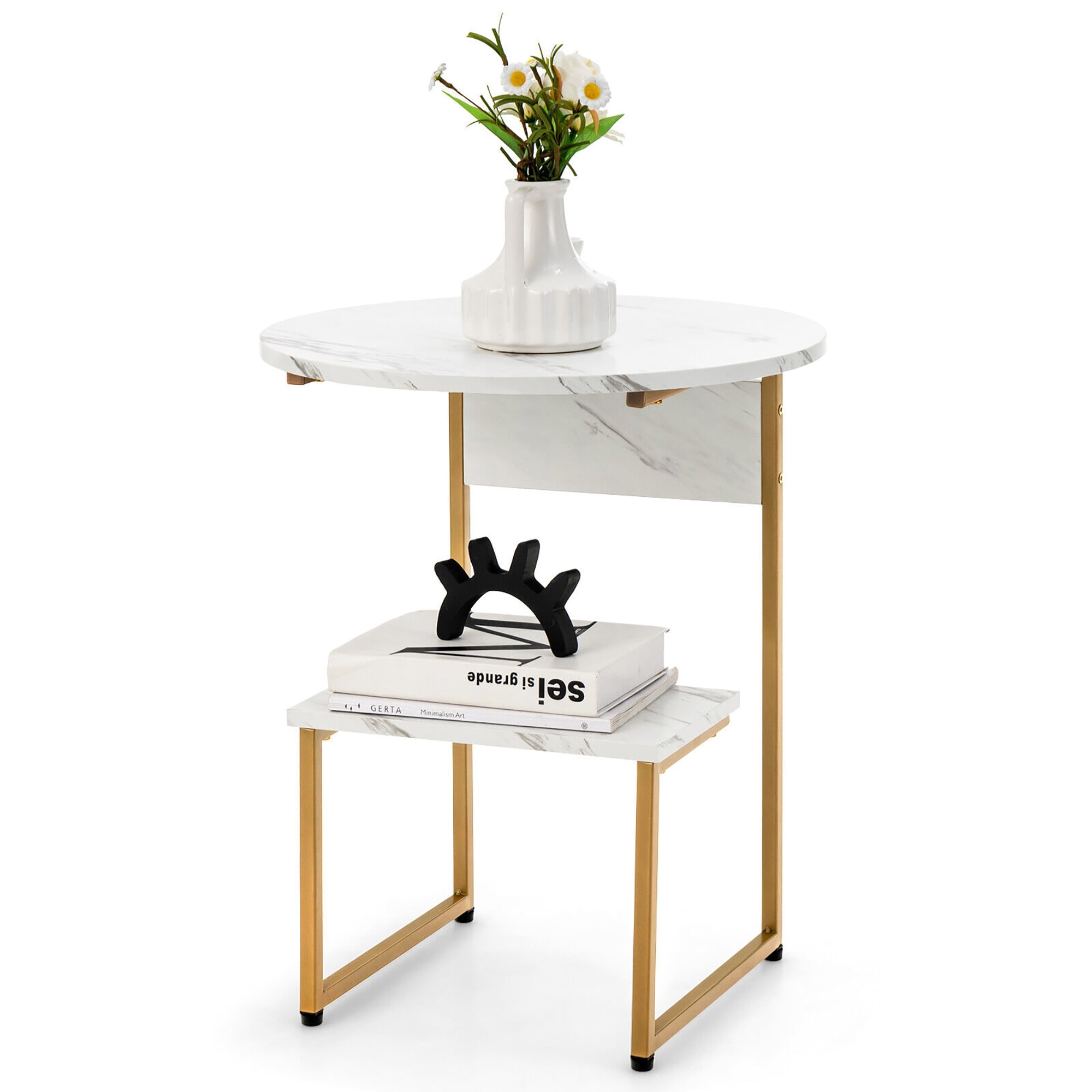 Gymax 2-Tier Side Table Nightstand End Table Coffee Table w/ G-Shaped - Mycitystee