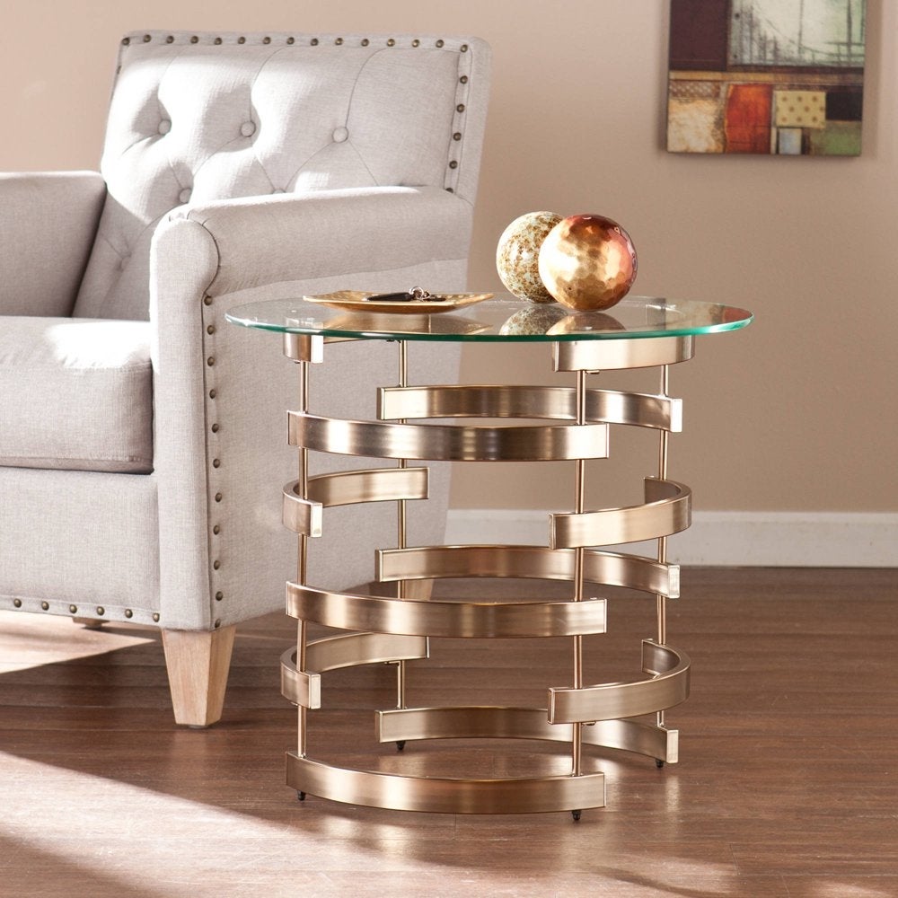 Sofie Contemporary End Table Glass and Champagne - Mycitystee