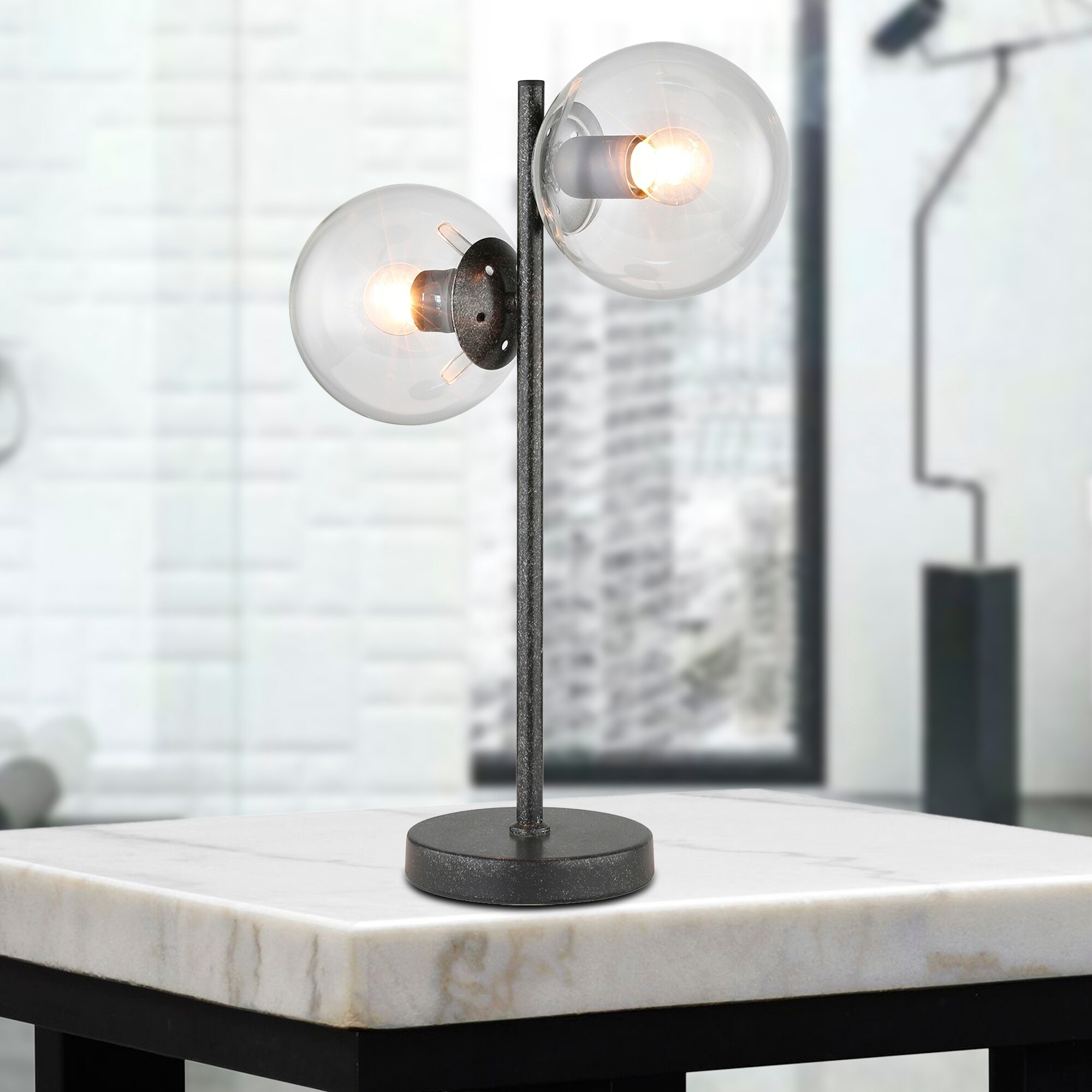 Duodot Aged Silver Double Glass Sphere Table Lamp - Mycitystee