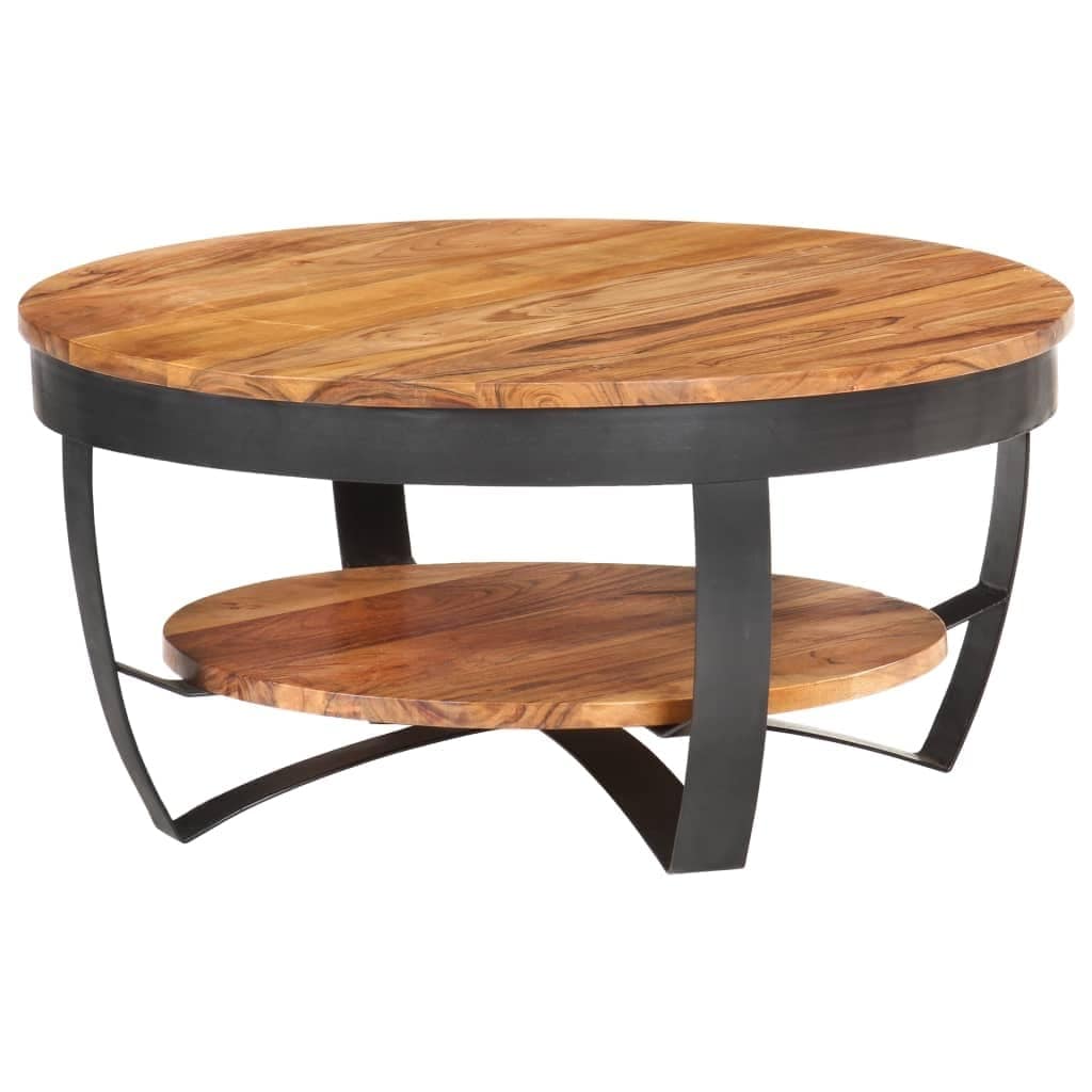 26x13 in Wood Coffee Tables Round Solid Wood Top with Steel Legs and A Shelf Living Room Tables Side Table Home Decor for Bedroom - Mycitystee