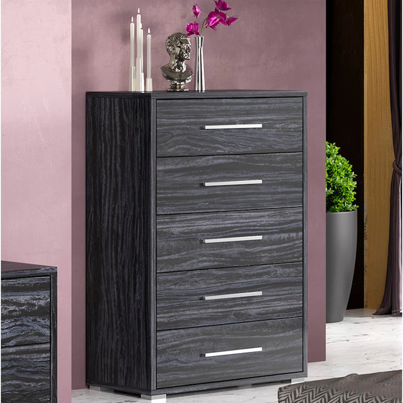 Somette Napolitan 5-Drawer Melamine Wood Chest in Gloss Gray - - 37980688 - Mycitystee