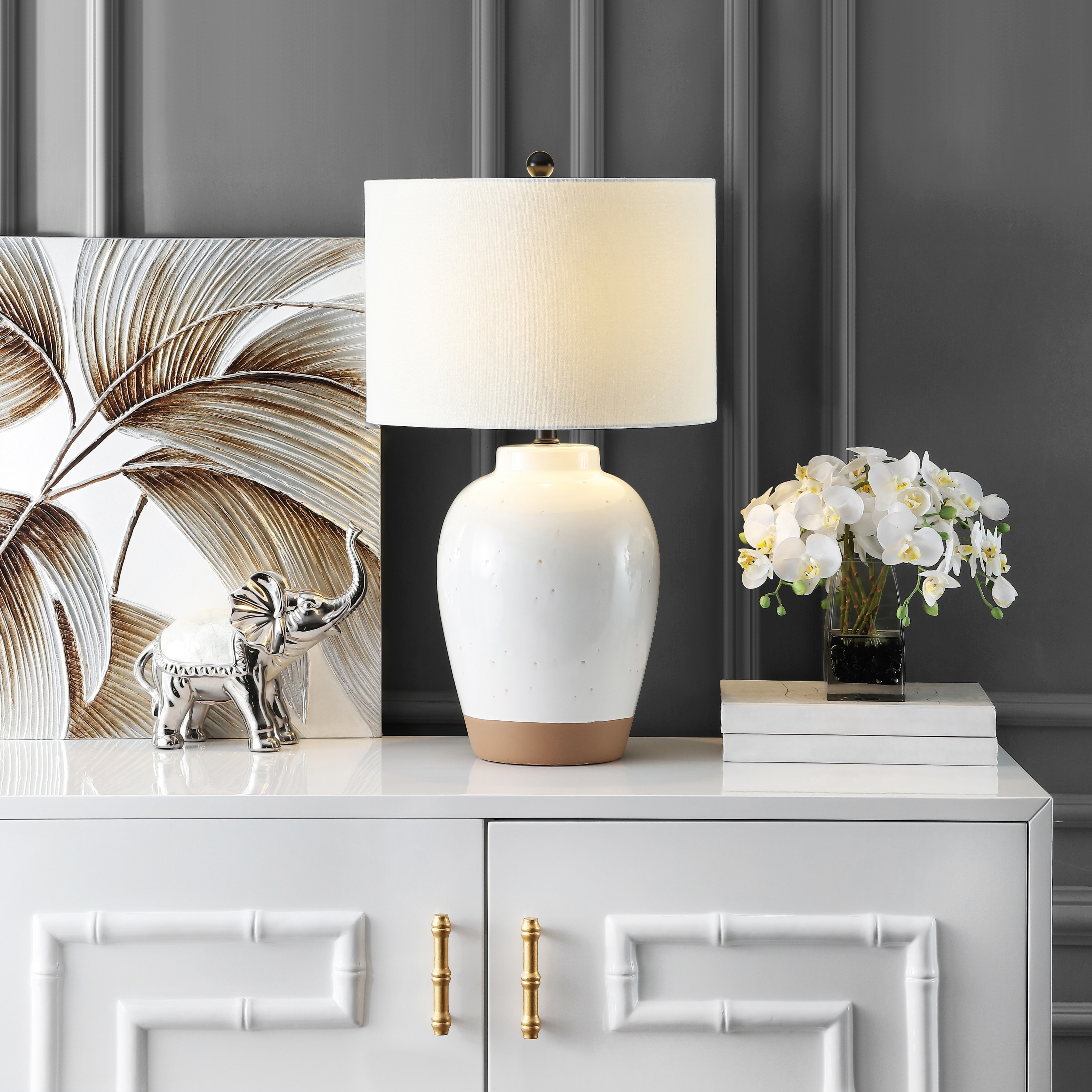 SAFAVIEH Lighting Portcia 27-inch Speckled Ivory LED Table Lamp - 16