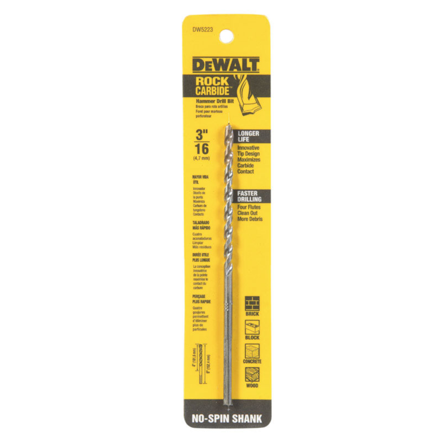 DeWalt 3/16 in. X 6 in. L Carbide Tipped Percussion Drill Bit 1 pc - Mycitystee