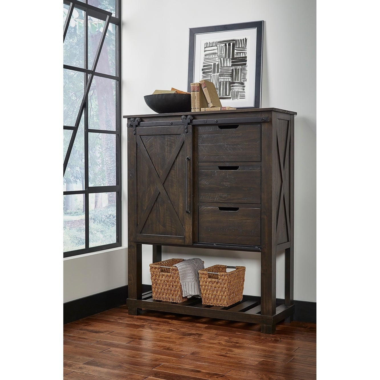 Simply Solid Sharla Solid Wood 3-drawer Barndoor Chest - - 29141760 - Mycitystee