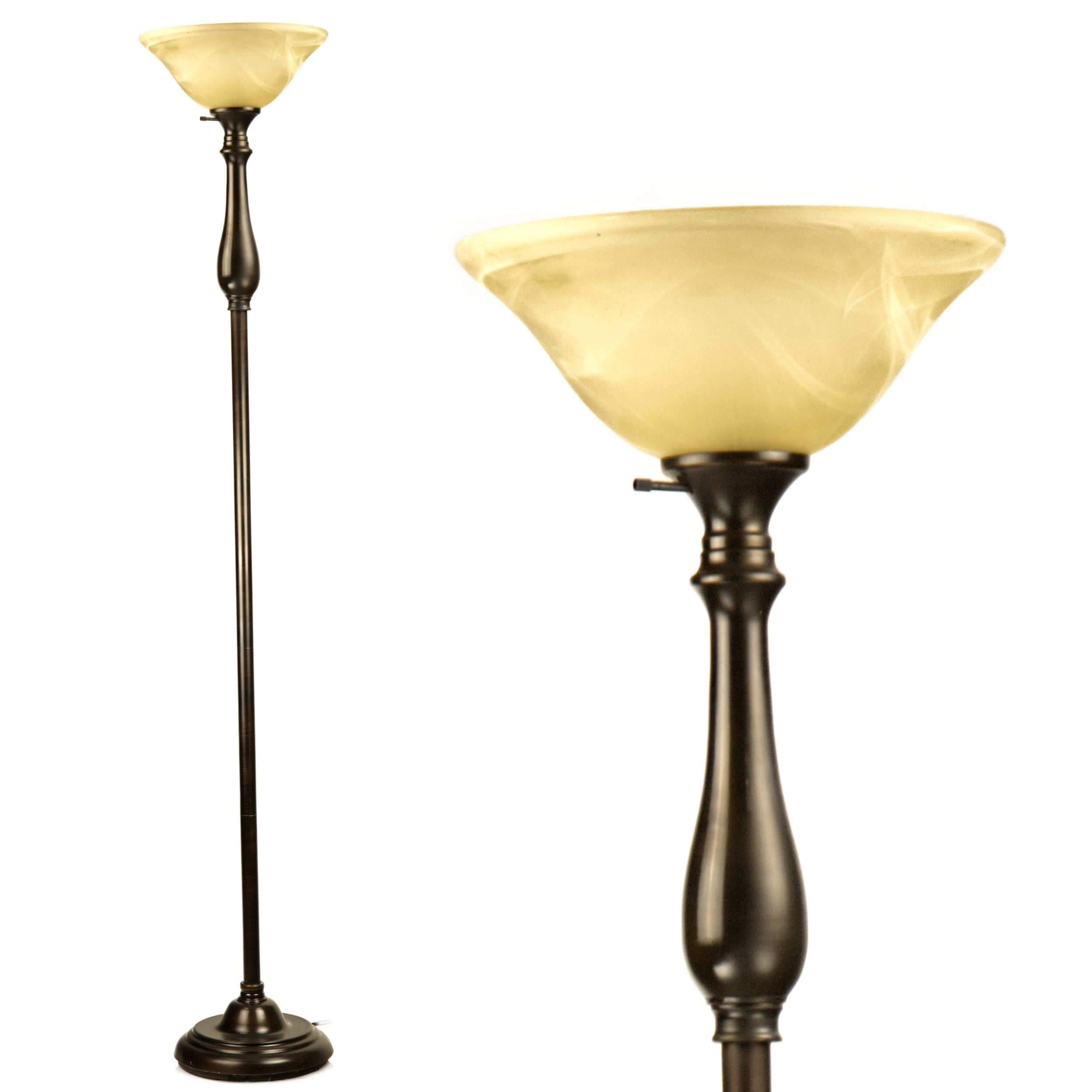 Traditional Standing Floor Lamp with Dome Glass Shade (Bronze) - Measures: L:12 in. x W:12 in. x H:72 in. - Mycitystee