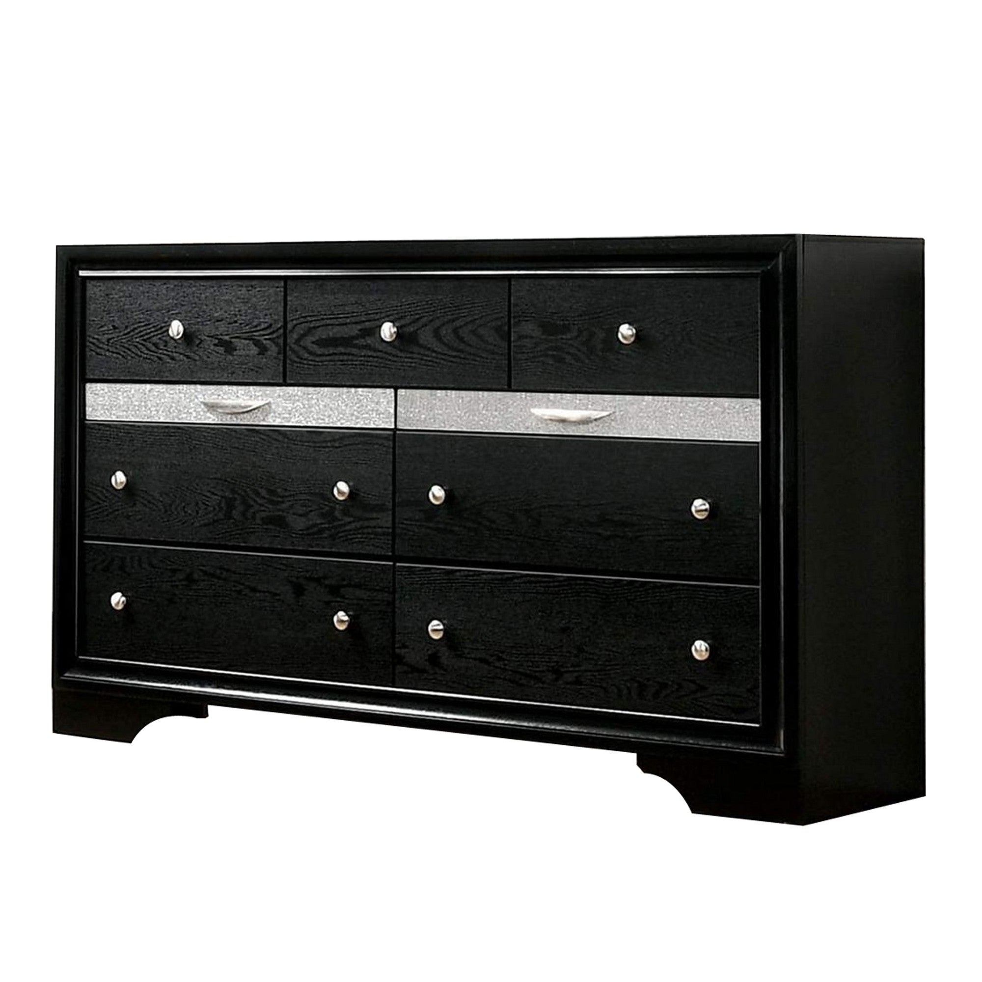 Dresser with Silver Trim Accent and 2 Jewelry Drawer， Black - - 34632318 - Mycitystee