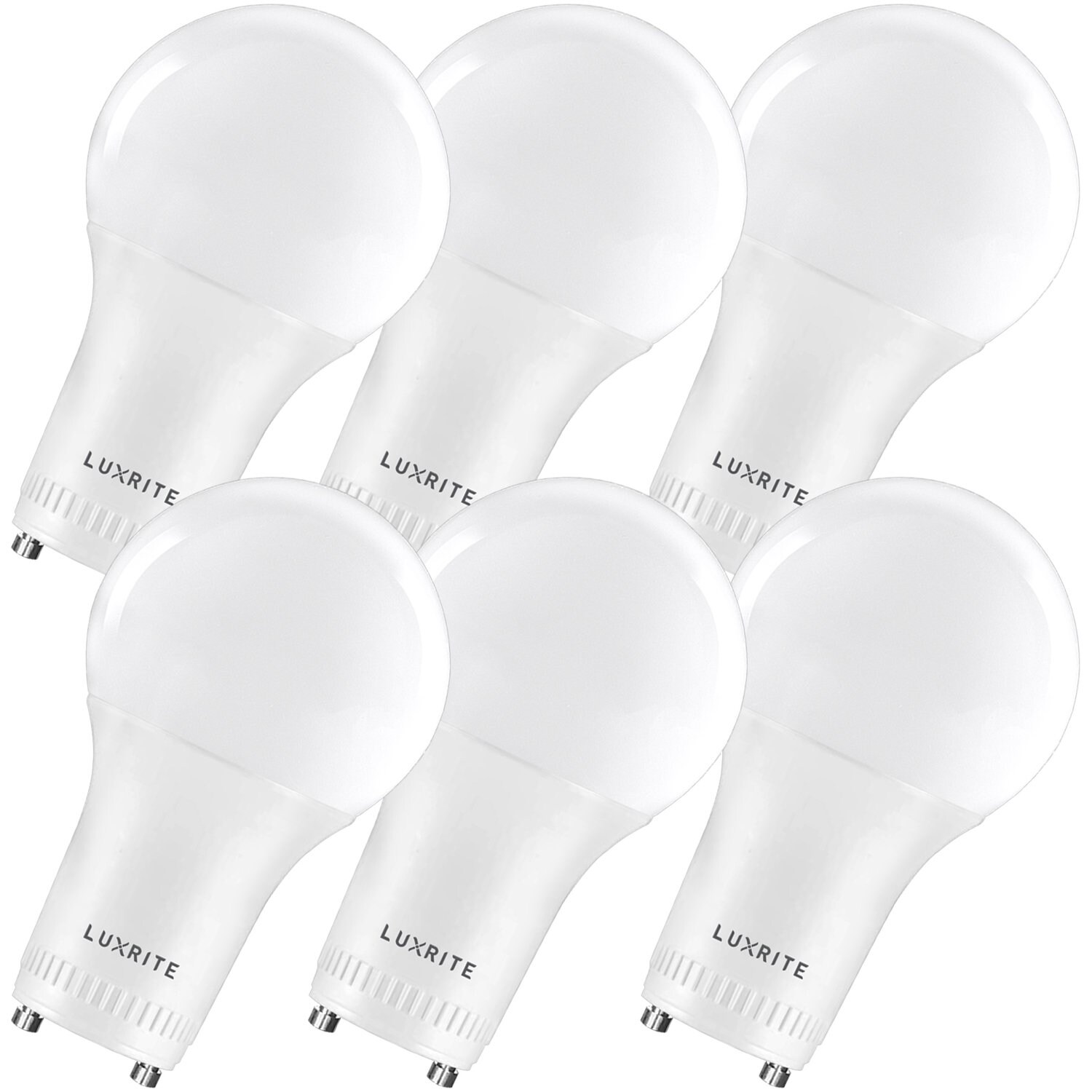 Luxrite GU24 LED A19 Light Bulb 60W Equivalent， 800lm， Dimmable， 9W， Enclosed Fixture Rated， UL Listed， E26 Base， 6-Pack - Mycitystee