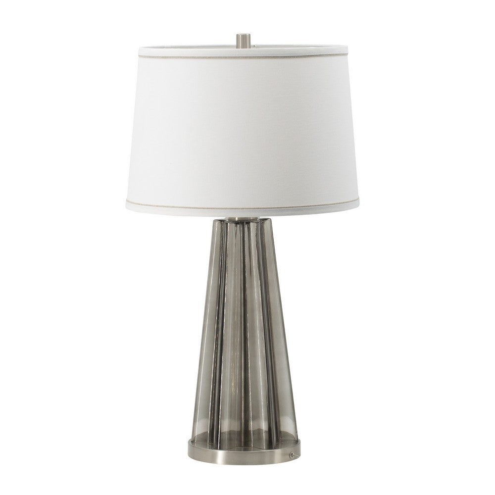 30 Inch Accent Table Lamp， Fabric Shade， Metal， Glass Frame， White， Gray - 29.5 H x 16 W x 16 L Inches - Mycitystee