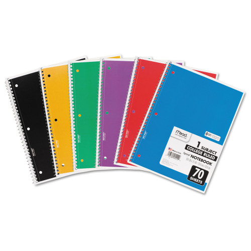 Mead Spiral Notebook， 1 Subject， Medium/College Rule， Assorted Color Covers， 10.5 x 7.5， 70 Sheets (05512) - Mycitystee
