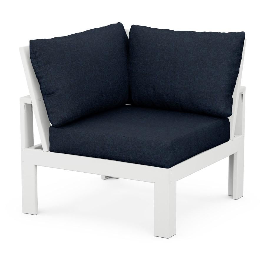 POLYWOOD Modular Corner Chair in White / Marine Indigo - Mycitystee