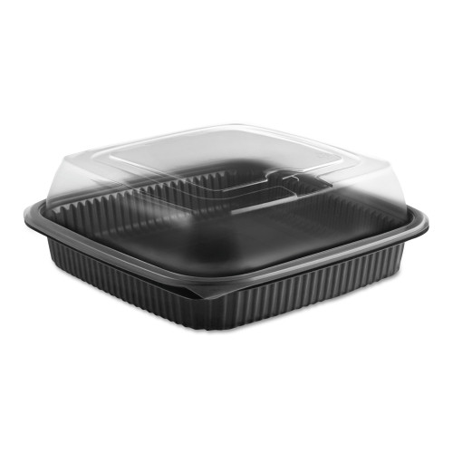 Anchor Packaging Culinary Squares 2-Piece Microwavable Container， 36 oz， 8.46 x 8.46 x 2.91， Clear/Black， Plastic， 150/Carton (4118515) - Mycitystee