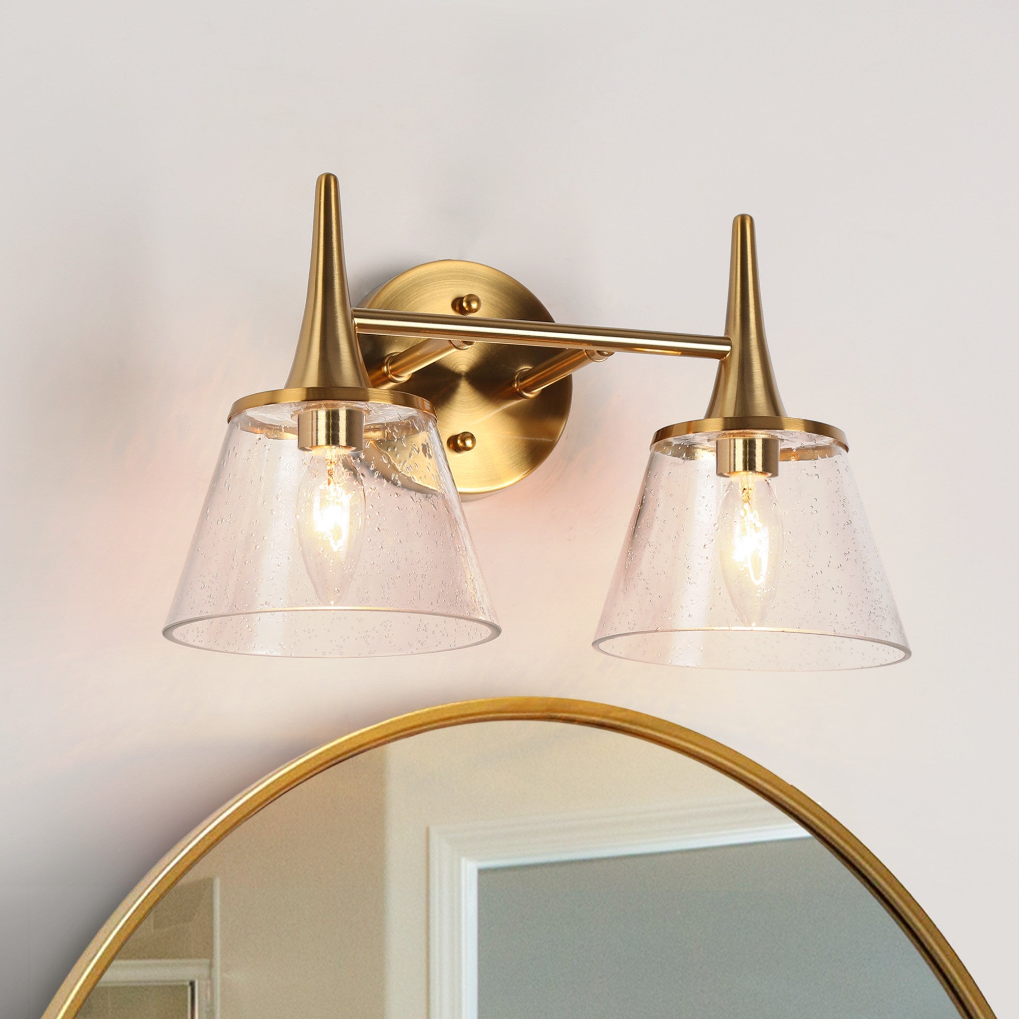 Mola Mid-century Modern Gold 2-Light Bathroom Vanity Light Glass Metal Wall Sconces - L 14.2