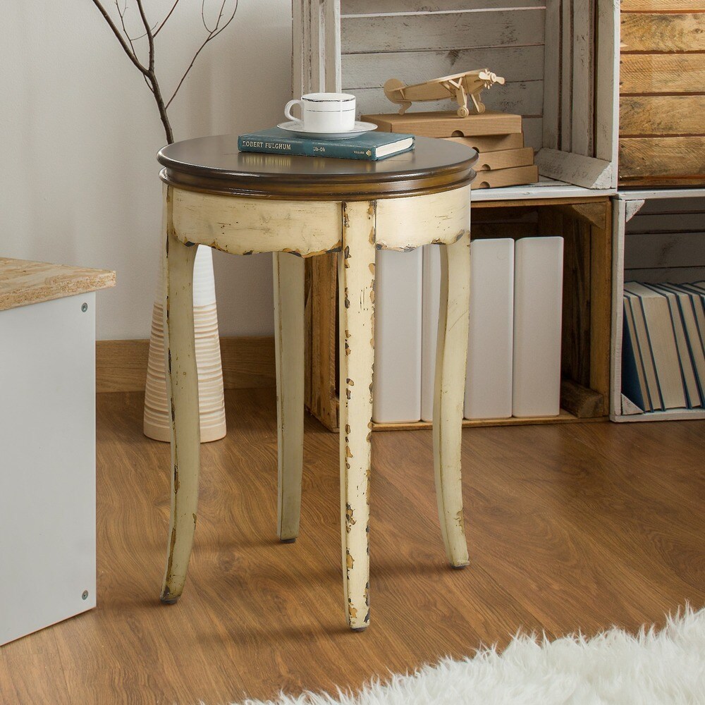Furniture of America Lira Vintage White 18-inch Round Side Table - Mycitystee