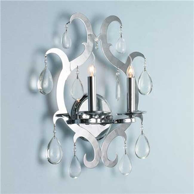 Art Deco 2-light 13 in. Damask Scroll Chrome Finish Crystal Glam Wall Sconce - Mycitystee