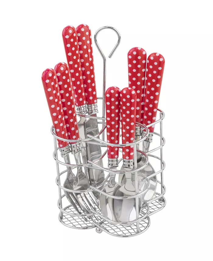 French Home Bistro Picnic Polka Dot Stainless Steel 16 Piece Flatware Set， Service for 4 - Mycitystee