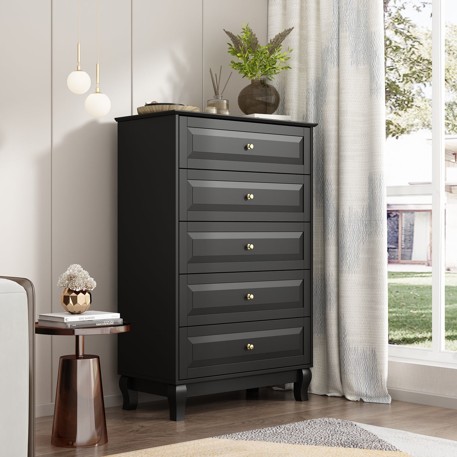 FAMAPY 5 Drawers Dresser Chests Chset of Drawers Organizer Lacquered - - 36594872 - Mycitystee