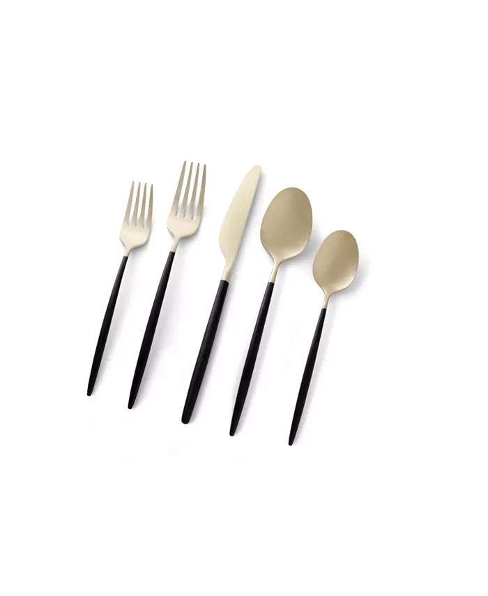 Cambridge Silversmiths Gaze Two Tone Black-Gold Satin 20 Piece Flatware Set， Service For 4 - Mycitystee
