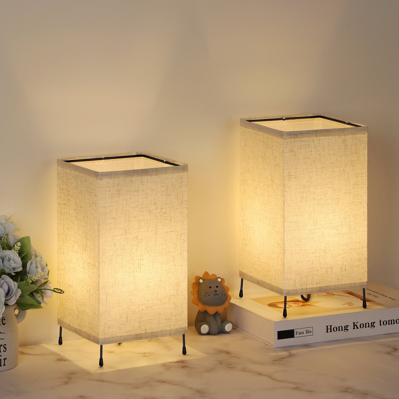 Set of 2 Small Bedside Table Lamps with Simple Metal Base - Mycitystee