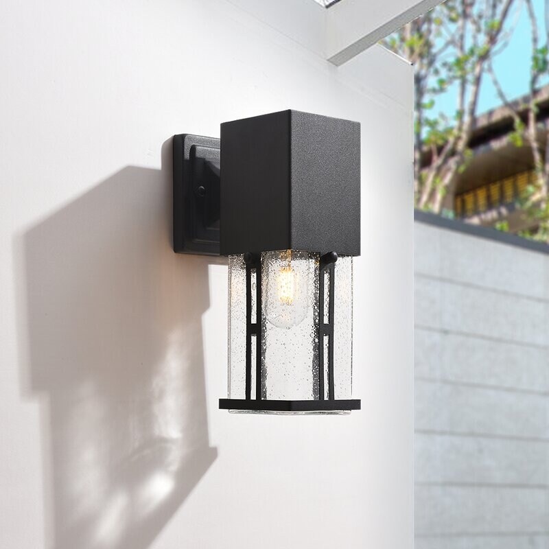 Maxax Black 11'' H Seeded Glass Outdoor Wall Lantern with Dusk to Dawn (Set of 2) - Mycitystee