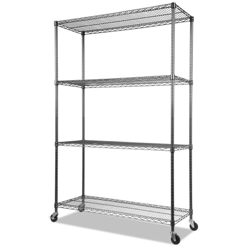 Alera NSF Certified 4-Shelf Wire Shelving Kit with Casters， 48w x 18d x 72h， Black Anthracite (SW604818BA) - Mycitystee