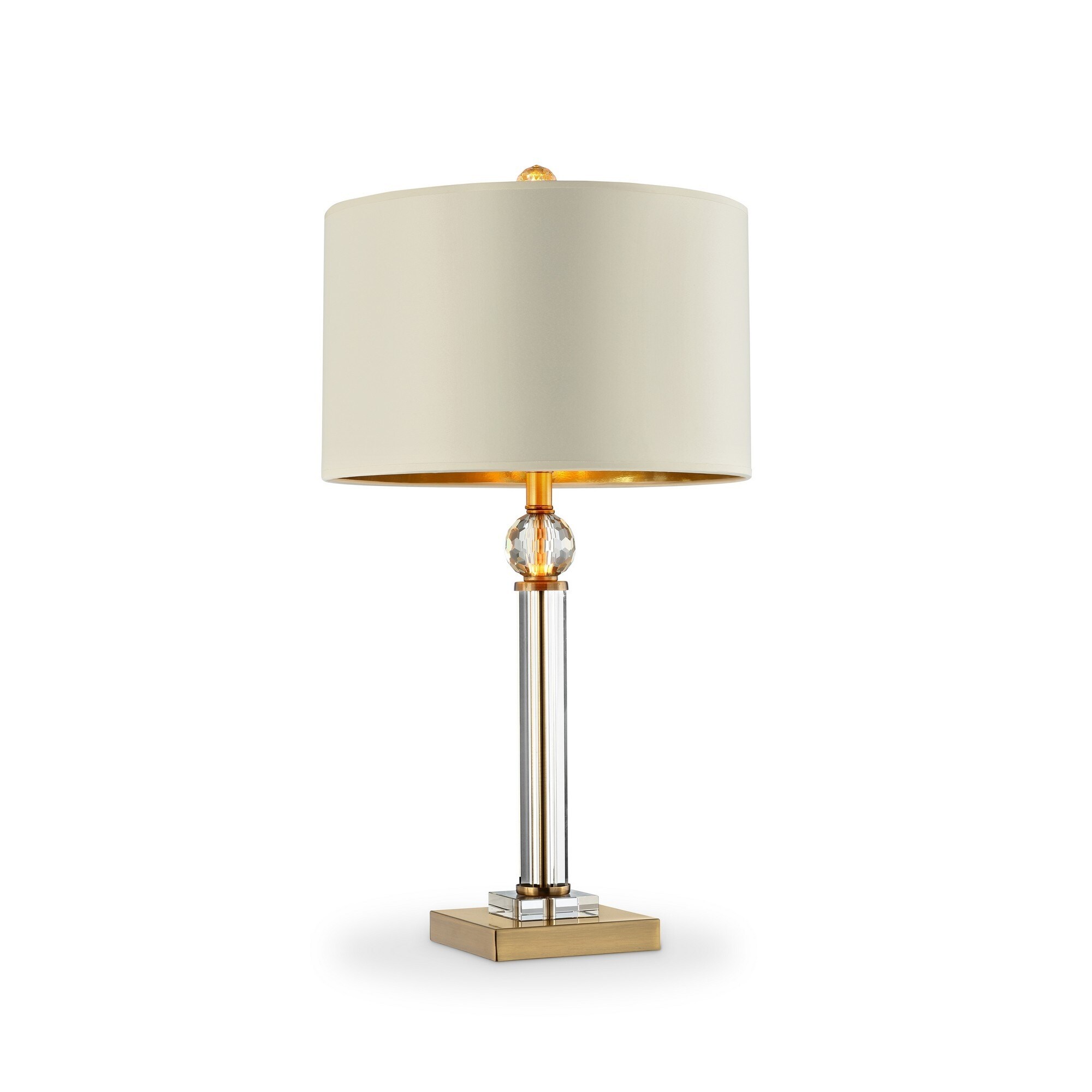 Table Lamp with Crystal Orb and Metal Stalk Support， Gold - Mycitystee