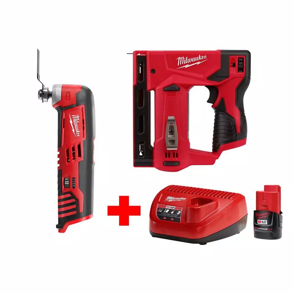Milwaukee M12 12-Volt Lithium-Ion Cordless 3/8 in. Crown Stapler and Multi-Tool Combo Kit with (1) 2.0Ah Battery and Charger and#8211; XDC Depot - Mycitystee