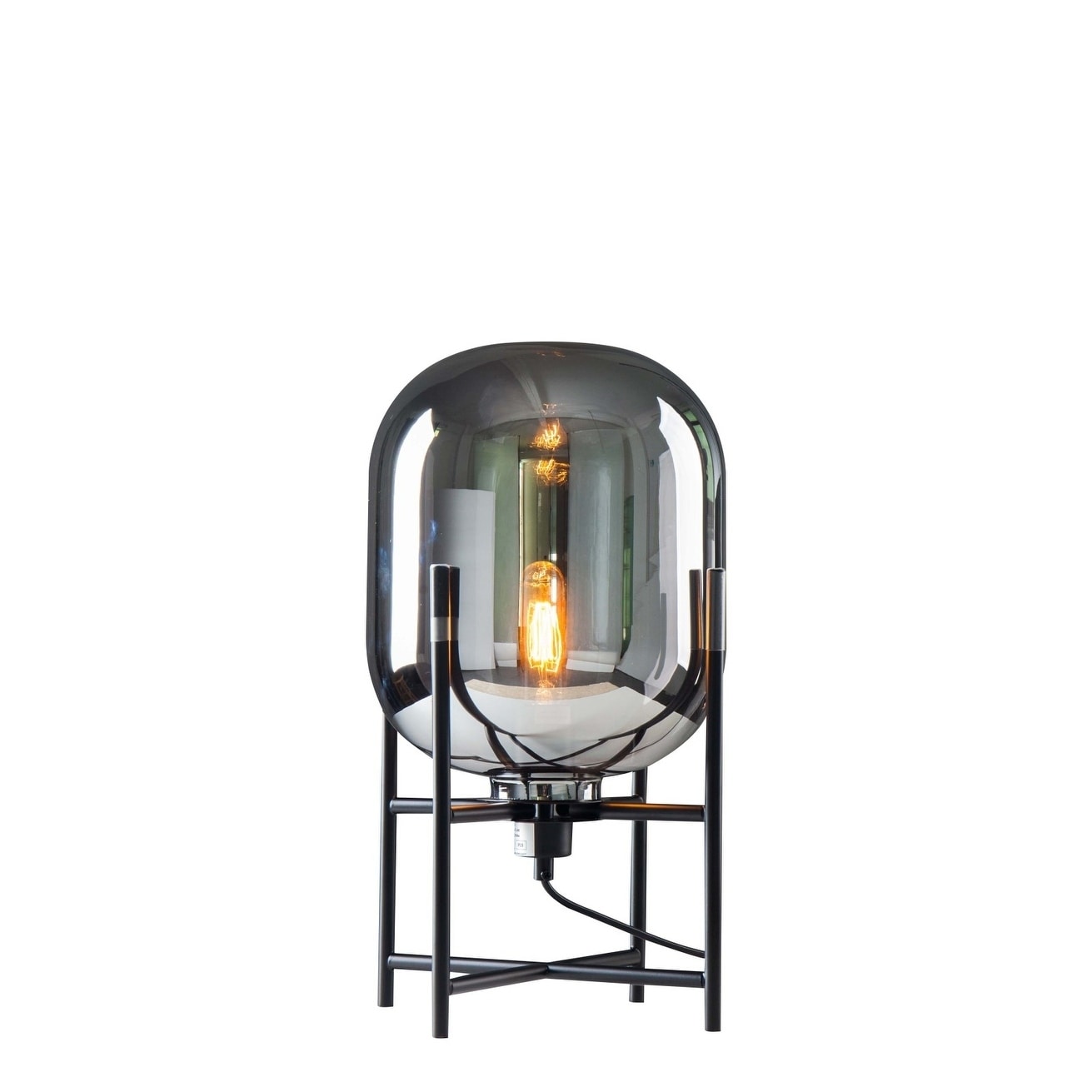 Black Metal Base Table Lamp with Smoke Glass Shade - Mycitystee