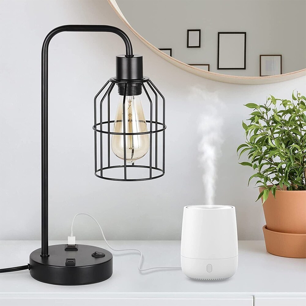 2 Pack Edison Lamps Industrial Steampunk Desk Lamp with USB Ports - 5.5