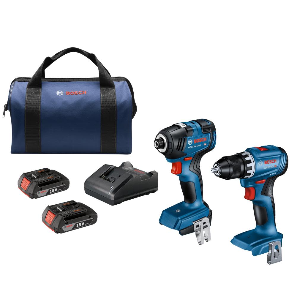 Bosch 18V 2 Tool Combo Kit with Impact Driver GDR18V-1800 Drill/Driver GSR18V-400 with 2 2Ah Batteries GXL18V-27B22 from Bosch - Mycitystee