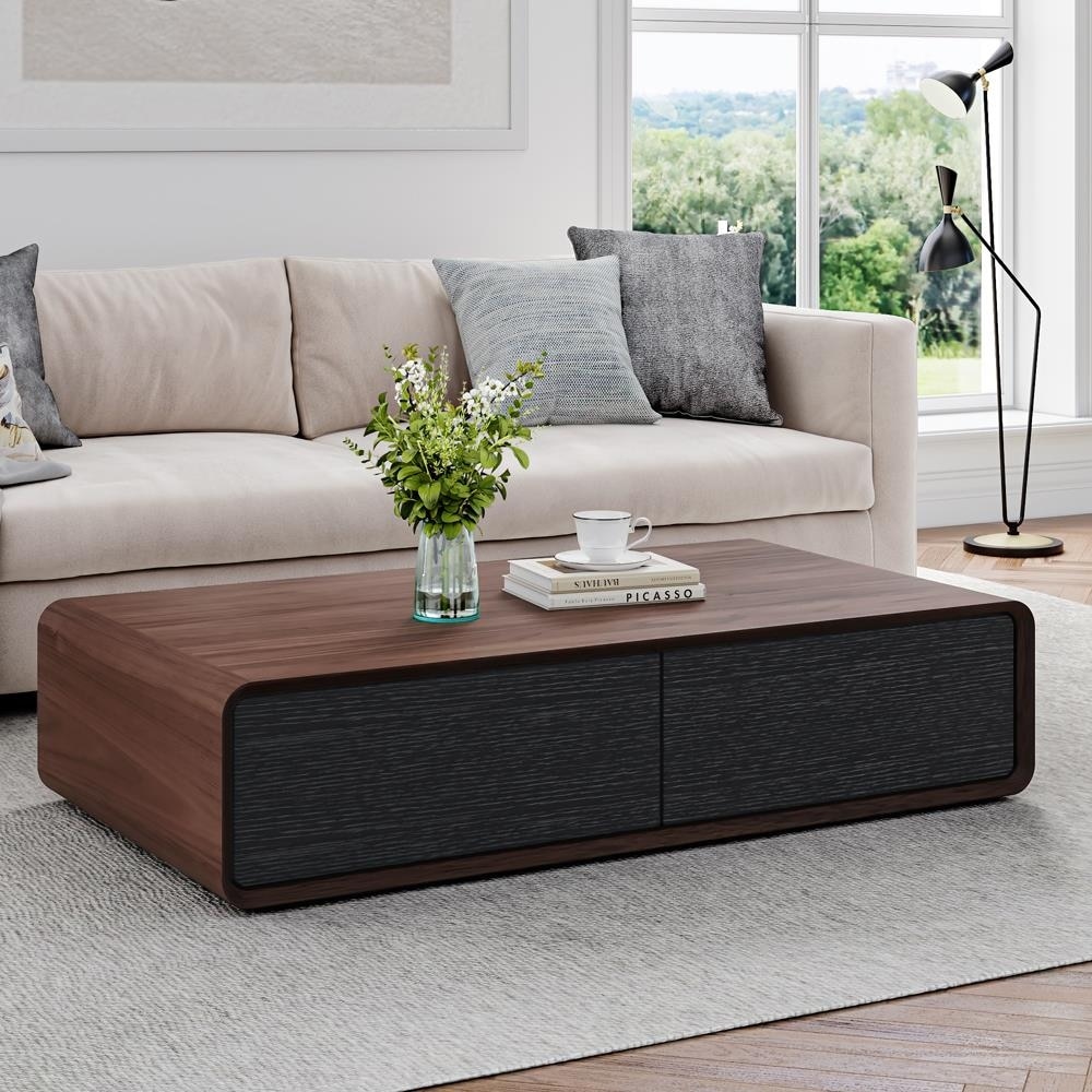 51'' Modern Rectangular Solid Wood Coffee Table，4 Drawers - Mycitystee