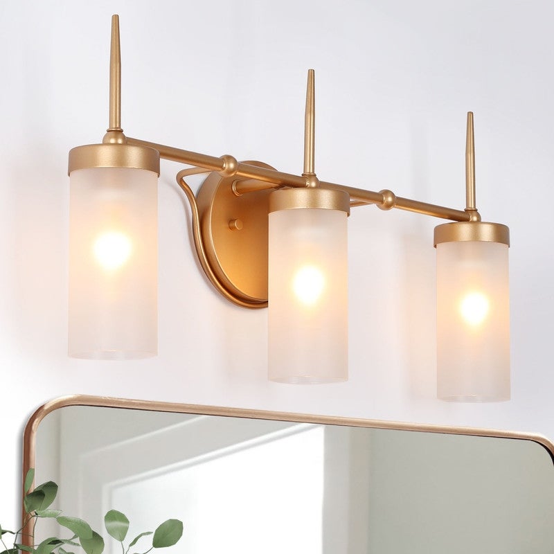 Modern Gold 3-Light Linear Bathroom Vanity Lights Frosted Glass Wall Sconces - 22