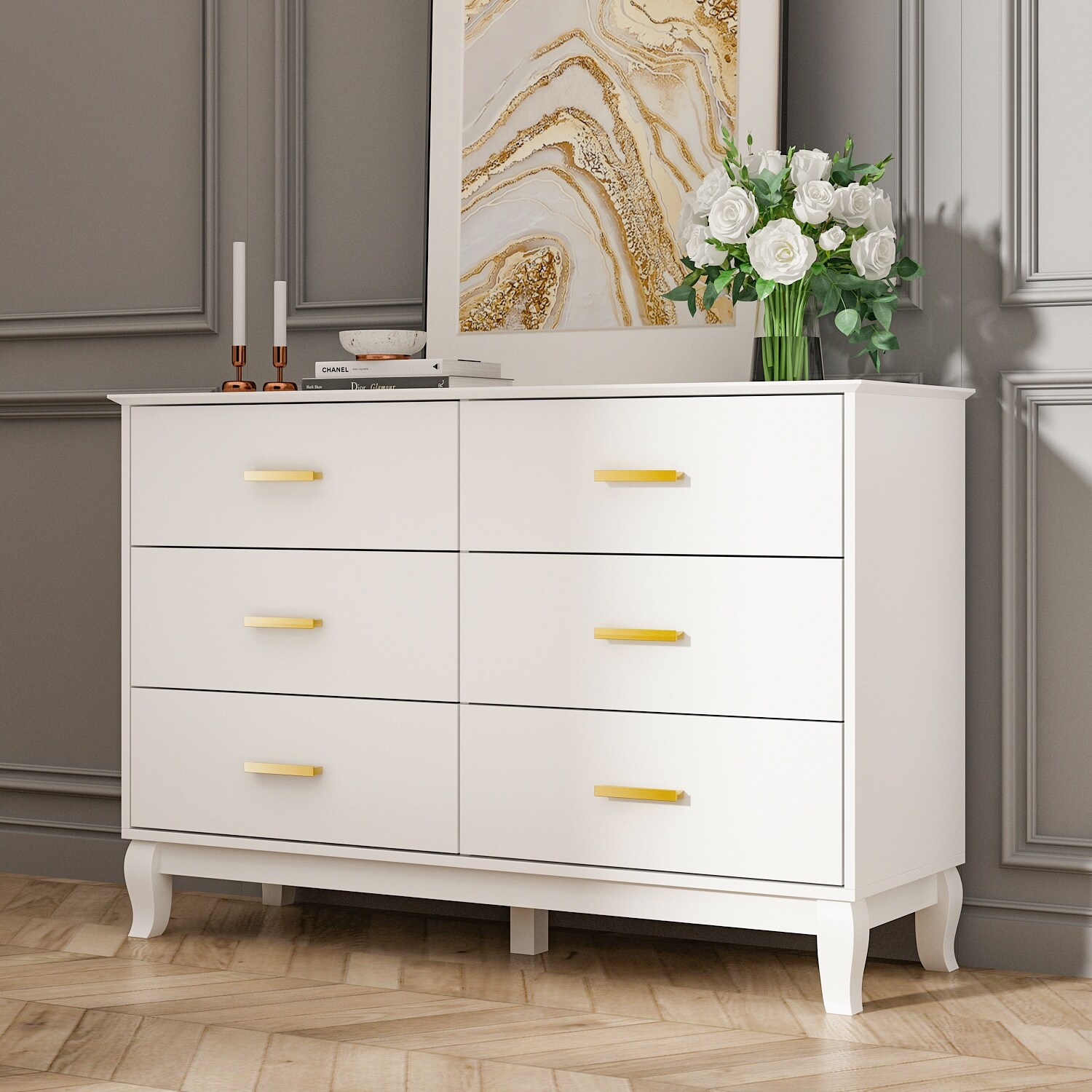 Timechee 6 Drawer 47.2''W Double Dresser Solid Wood Legs Lacquer Chest - - 36762173 - Mycitystee