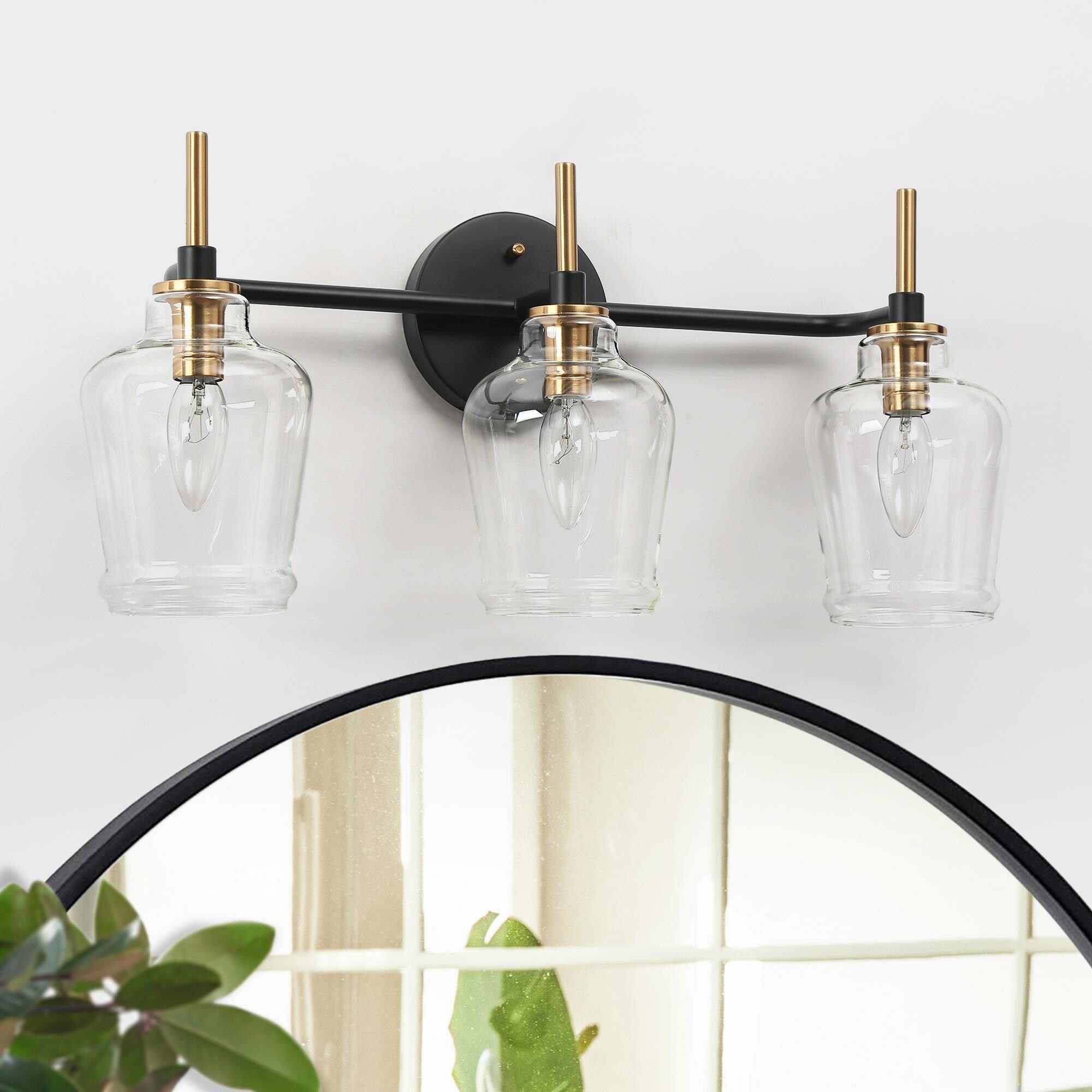 1/2/3/4-Light Black Gold Modern Bathroom Vanity Light Glass Wall Sconces for Powder Room - Mycitystee