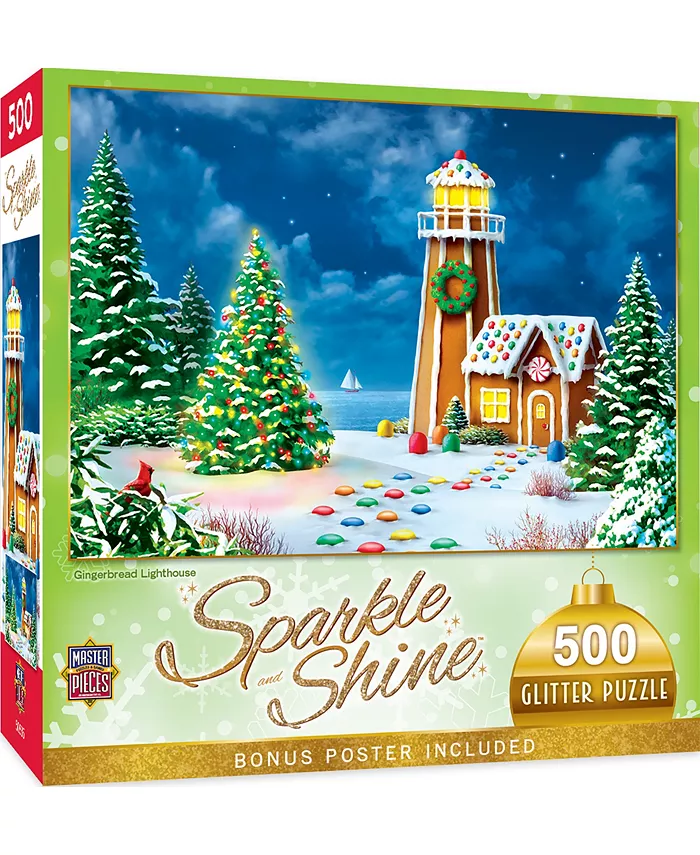 MasterPieces Puzzles Holiday Glitter Christmas- Gingerbread Lighthouse 500 Piece Puzzle - Mycitystee