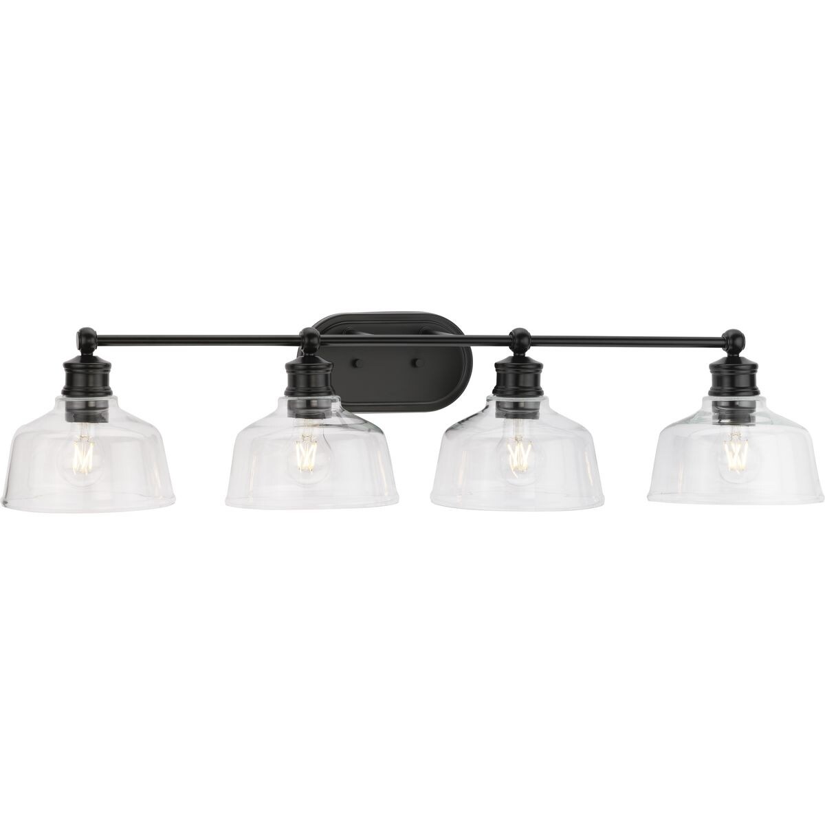 Singleton Collection 4-Light 36 in. Matte Black Vanity Light with Clear Glass Shades - Small - Mycitystee