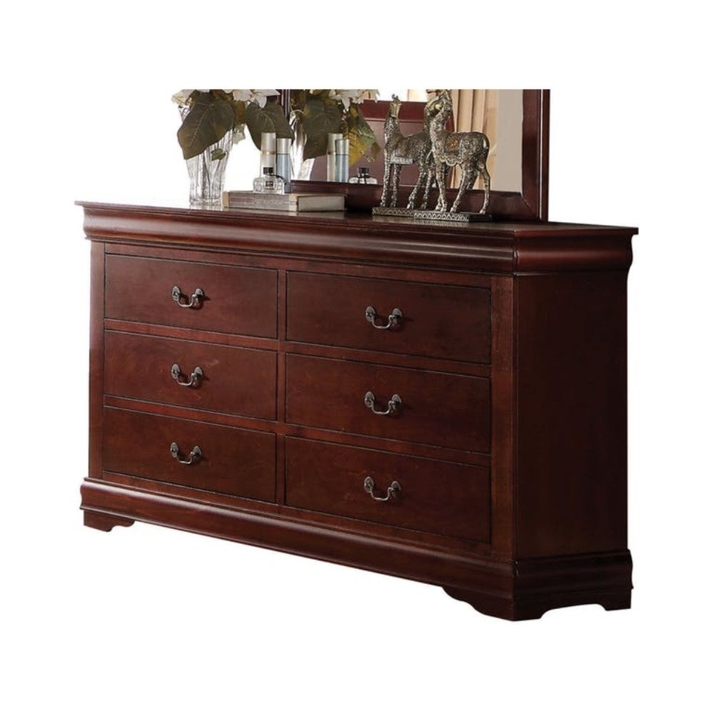 Traditional Style Wooden Dresser with Six Drawers， Cherry Brown - - 25687833 - Mycitystee