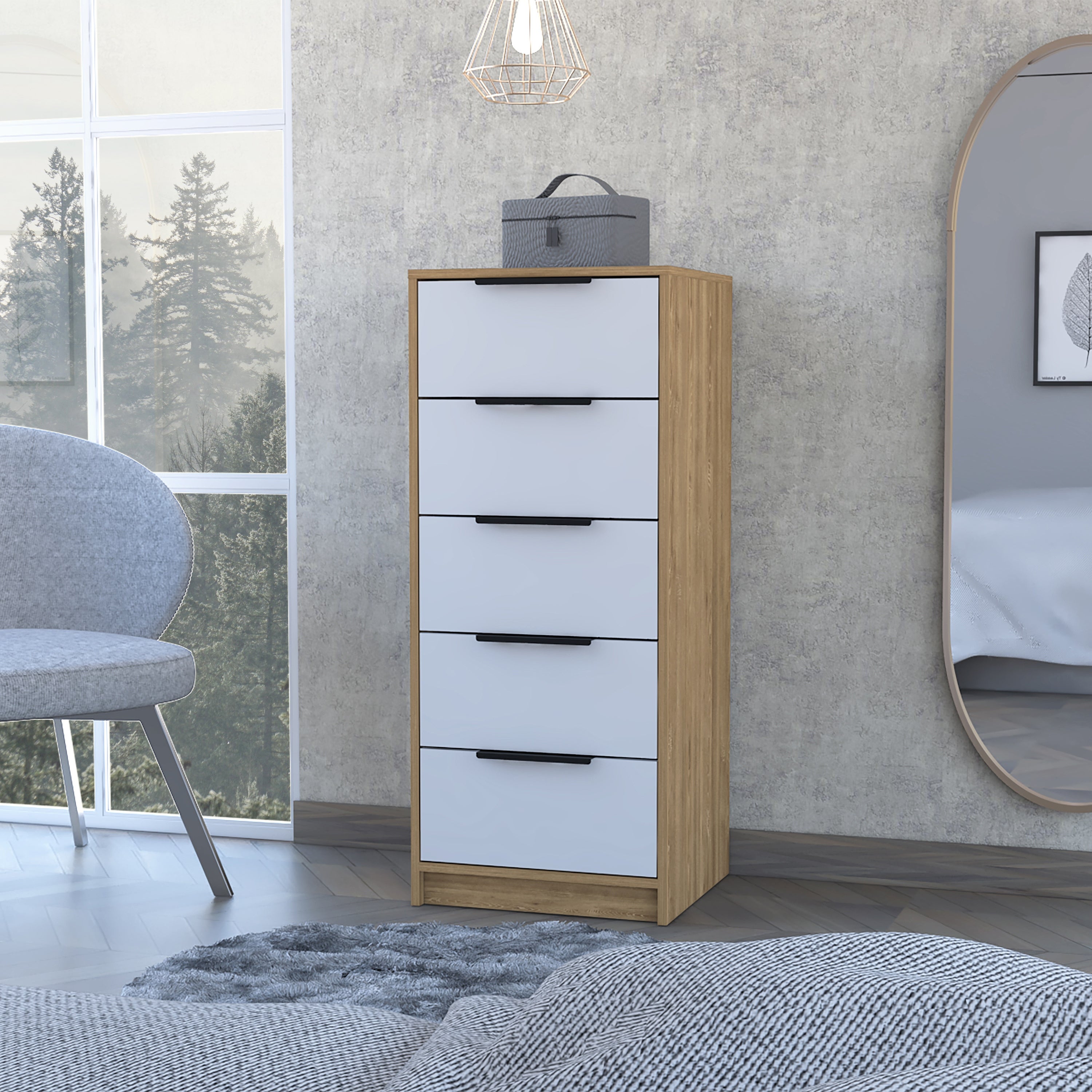 5 Drawer Dresser; Vertical Dresser -White / Pine， Suitable for Bedroom， Living Room， Dining Room， Items Storage Helper - - 37777050 - Mycitystee