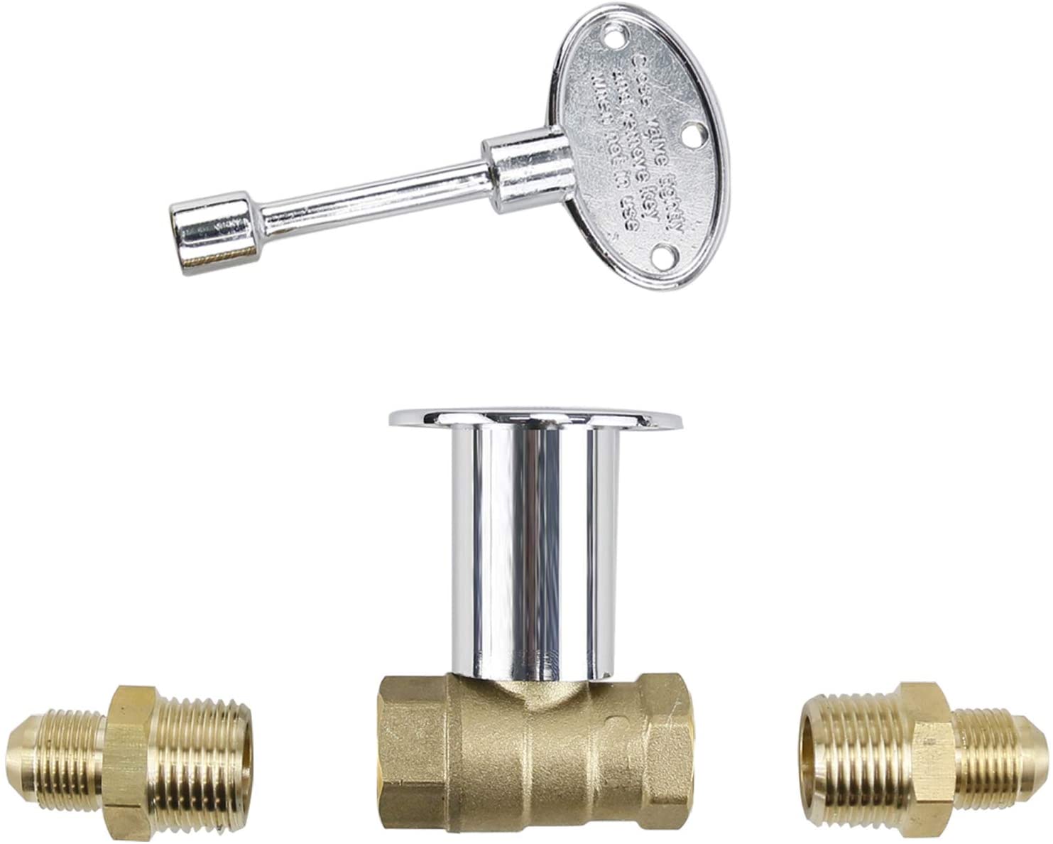 1/2'' 90K BTUStraight Quarter-Turn Shut-Off Valve Kit for NG LP Gas Fire Pits with Polished Chrome FLANGE, 3'' Key and 3/8 Male Flare x 1/2 - Mycitystee