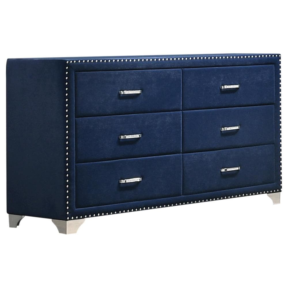 Coaster Furniture Melody 6-drawer Upholstered Dresser Pacific Blue And Grey - - 37979538 - Mycitystee