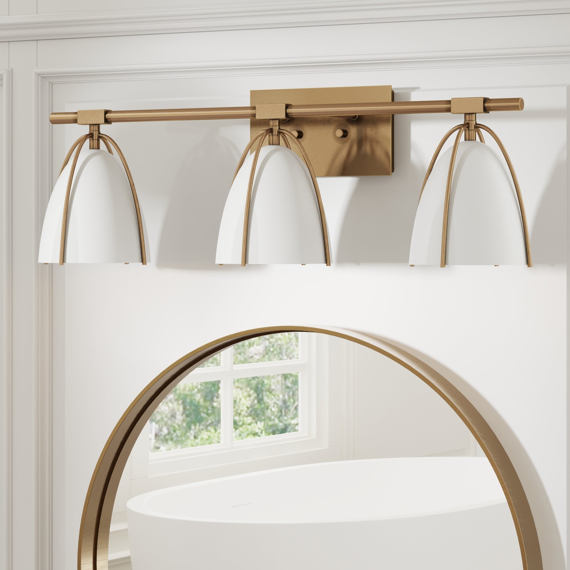 Nathan James Aubrey 3-Lights Bathroom Vanity Light Fixture with Gold Metal Frame and White Cage Shade - Mycitystee