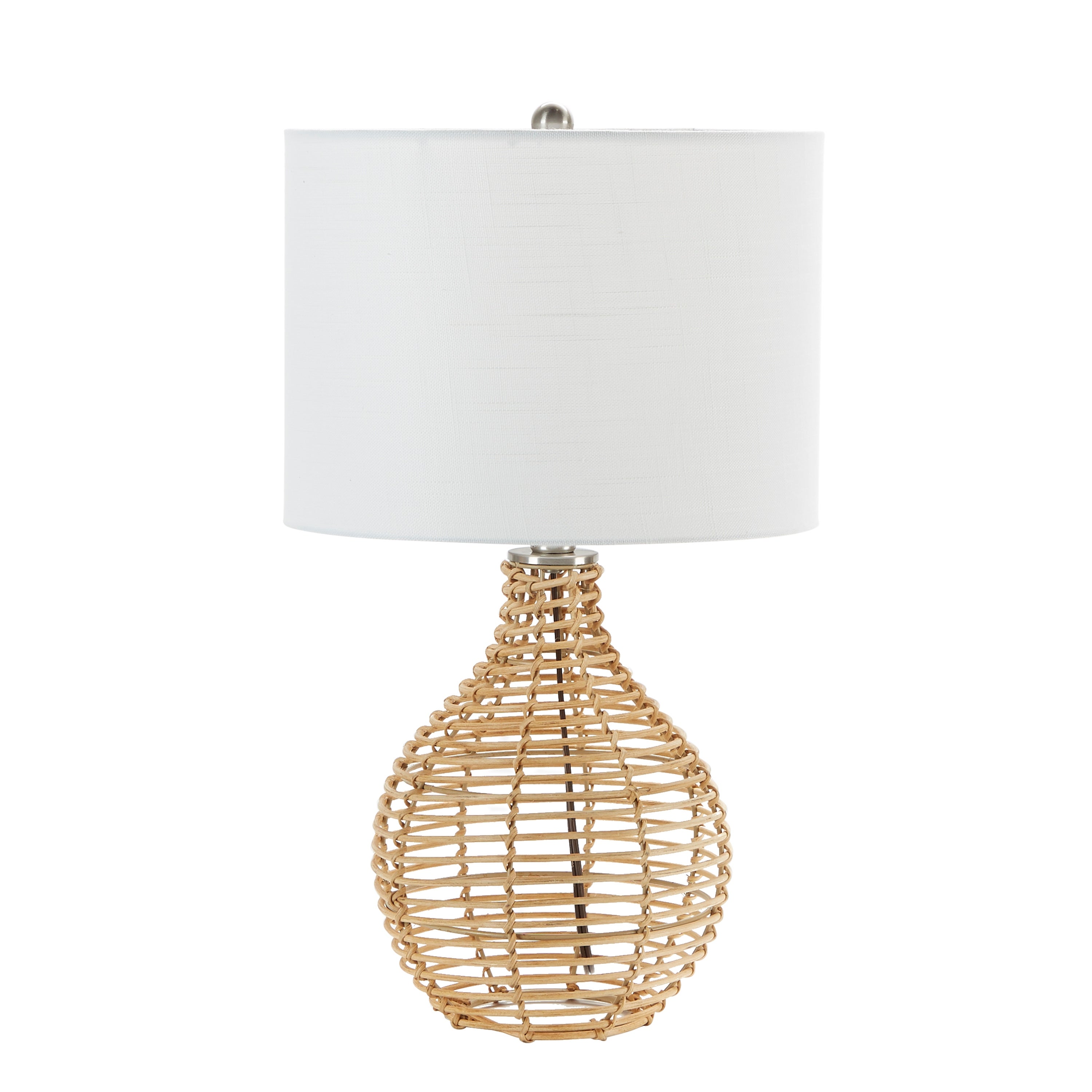Rattan Jug Style Beige Table Lamp with White Drum Shade - Mycitystee
