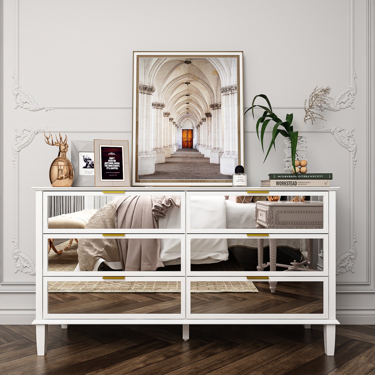 Modern 6 Drawer Mirrored Dresser， Glass Dresser and Chest of Drawers - - 37666707 - Mycitystee