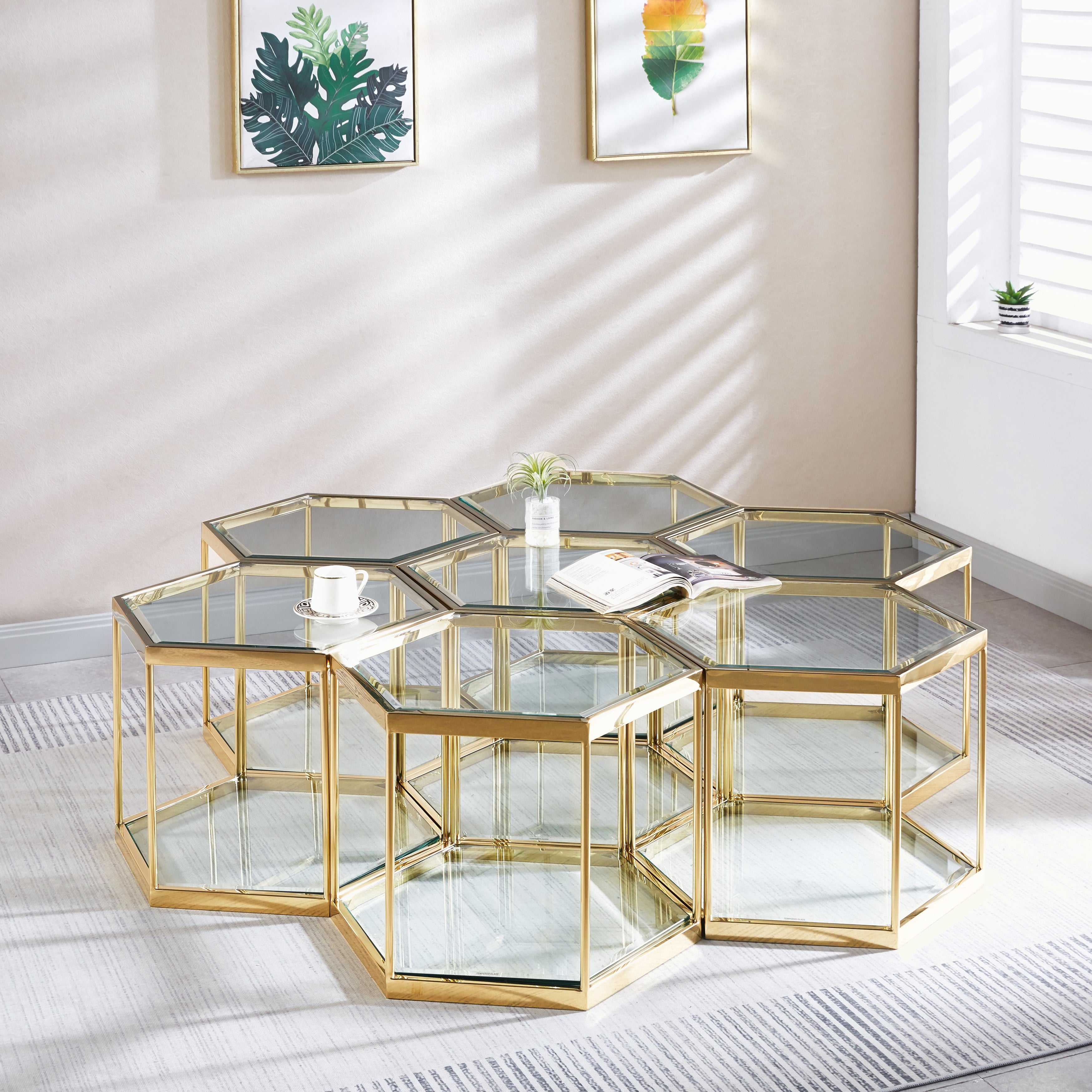 Glass Coffee Table with Stainless Steel Frame - Mycitystee