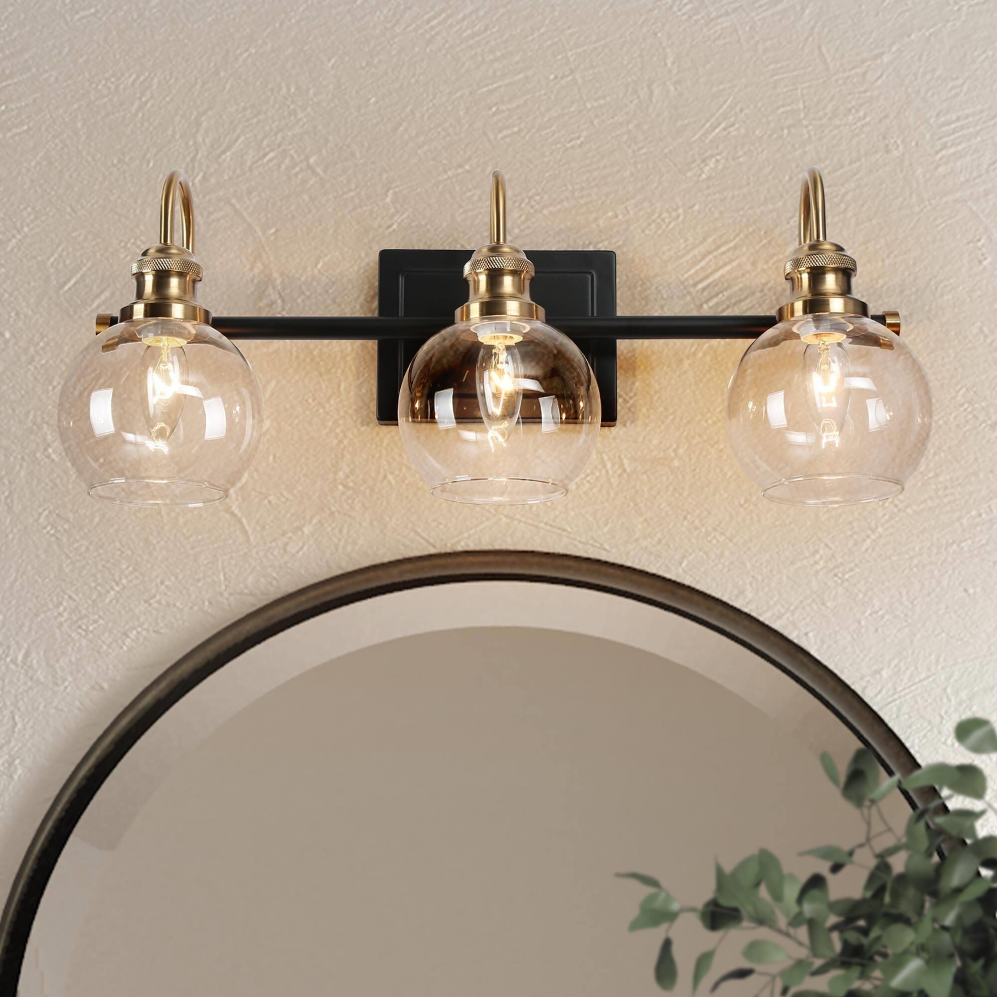 Black Gold 3-Light Bathroom Vanity Light Modern Wall Sconces with Globe Glass - Mycitystee